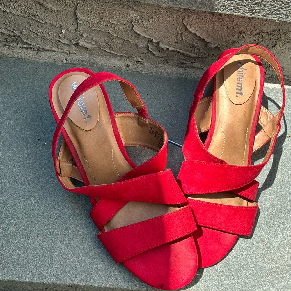 Vibrant Red Women's Ankle Strap Sandals Very Comfortable worn 1x  Sz 12